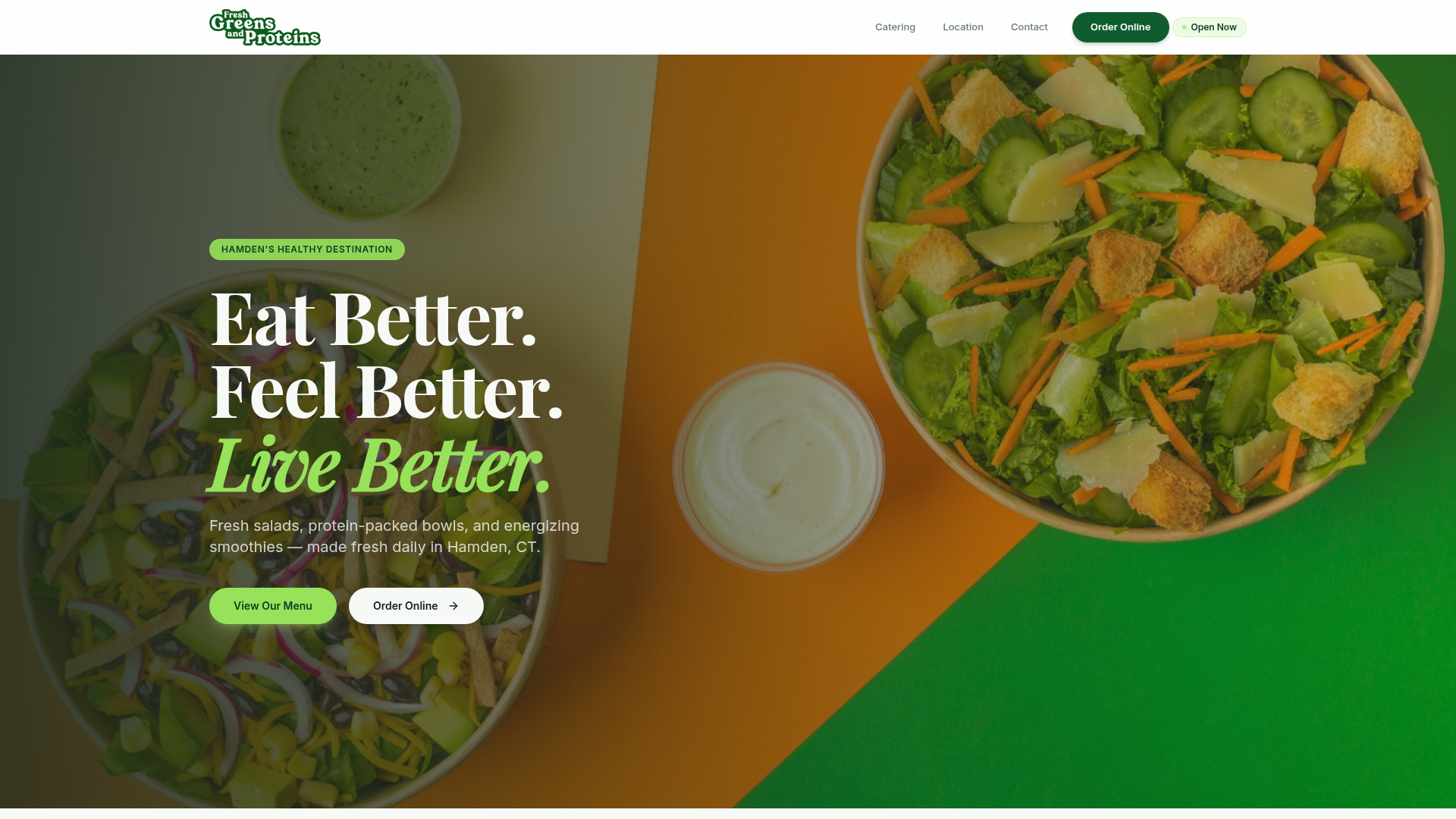 Fresh Greens & Proteins website mockup